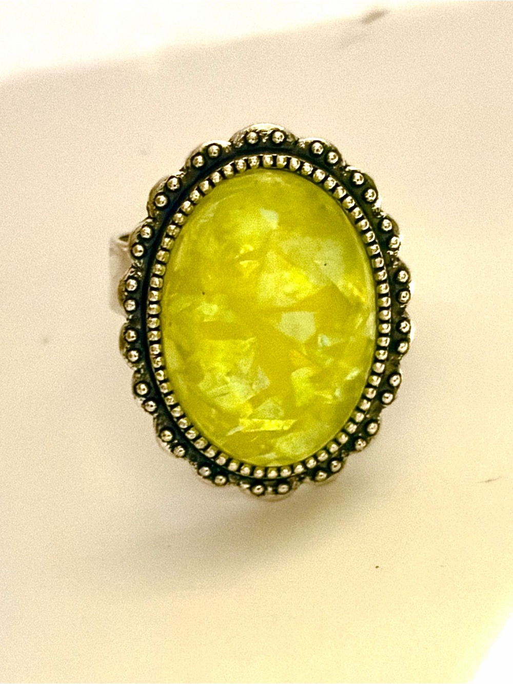 Yellow Opalescent Oval Adjustable Ring